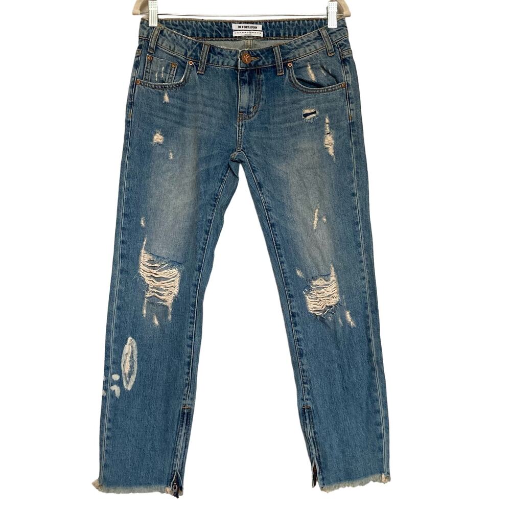 One Teaspoon Freebirds Zip Ankle Skinny Jeans Sz28 Distressed Ripped Raw Hem NEW